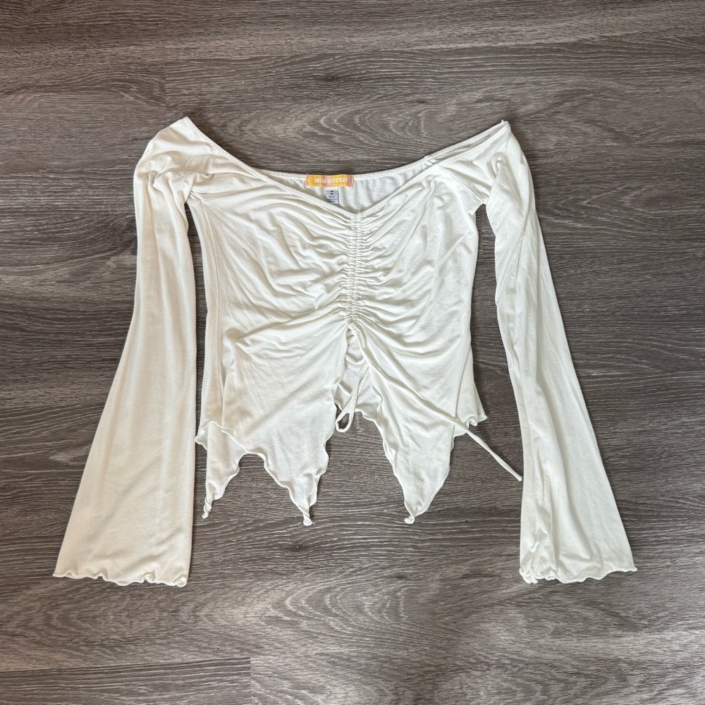 Urban outfitters white ruched long sleeve top
